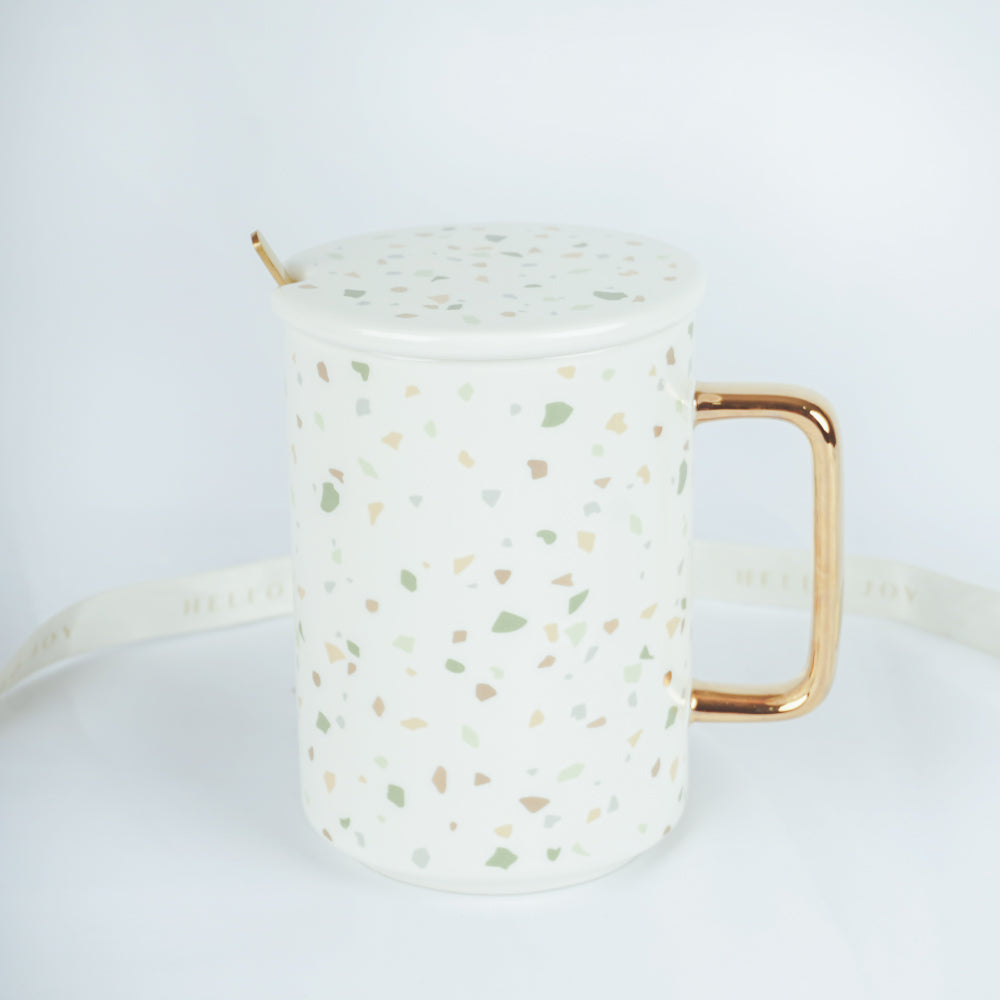 Terazzo Mug With Gold Spoon & Handle