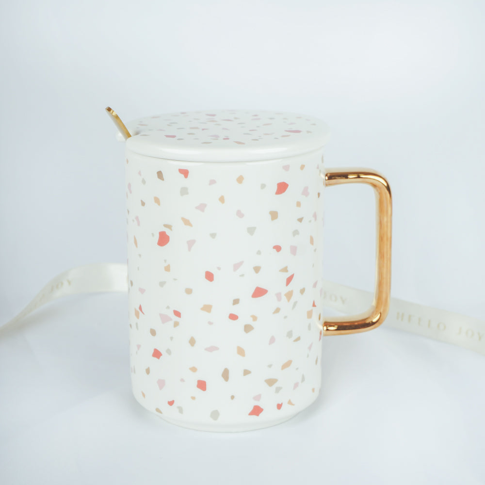 Terazzo Mug With Gold Spoon & Handle
