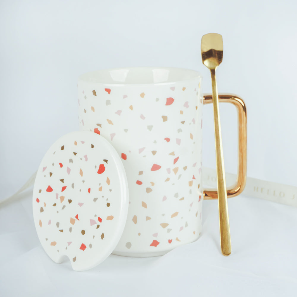 Terazzo Mug With Gold Spoon & Handle