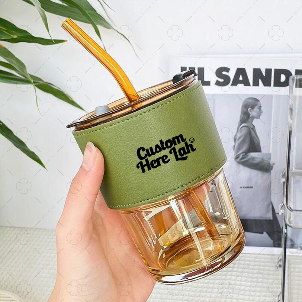 Reusable Glass Cup with Straw