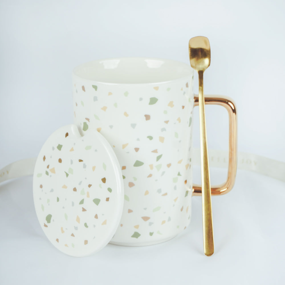 Terazzo Mug With Gold Spoon & Handle